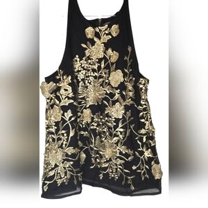 Anthropologie Sunday In Brooklyn Blouse XS | Black & Gold Glam Top